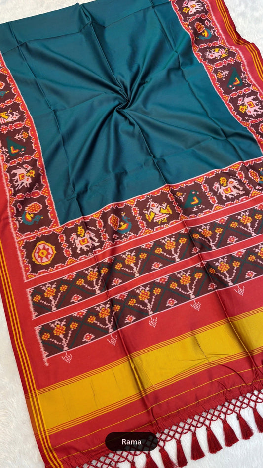 Semi Ikkat PLAIN Patola Saree with Beautiful Tussle