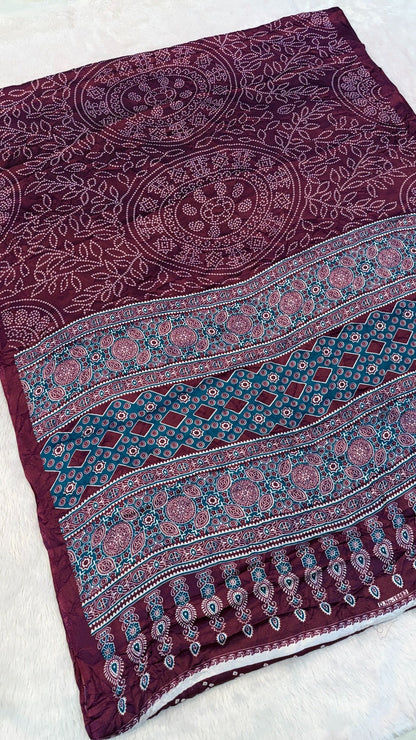 Ajrakh Bandhani Crush Saree