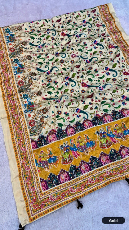 Shahi Bagicha Kalamkari Saree - Mirror Work