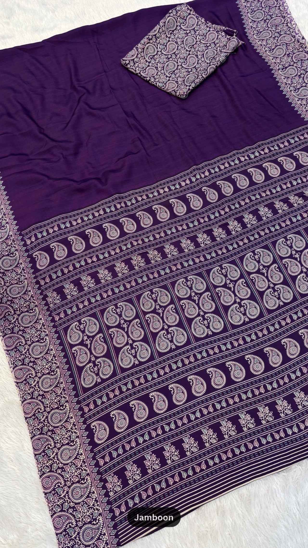 Plain Ajrakh Kalamkari Saree