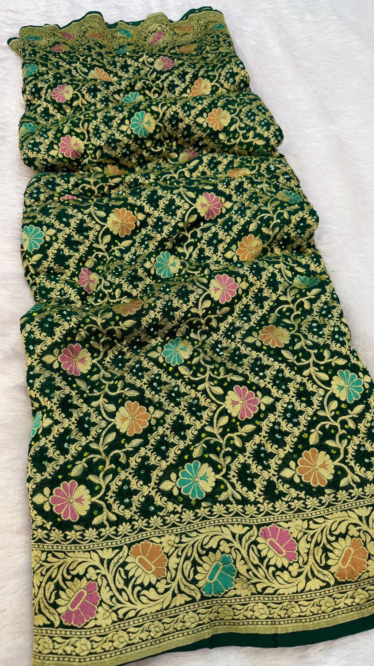 Exclusive Handwoven Original Neemzari Bandhani Saree (B)