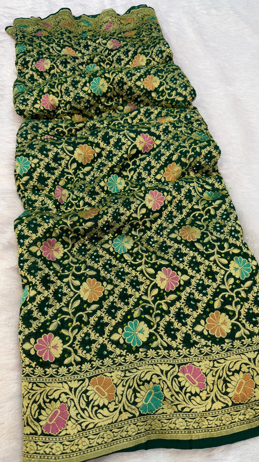 Exclusive Handwoven Original Neemzari Bandhani Saree (B)