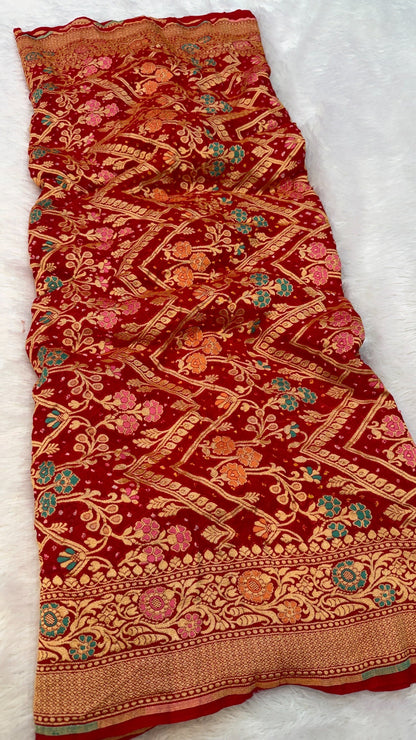 Exclusive Handwoven Original Neemzari Bandhani Saree (A)
