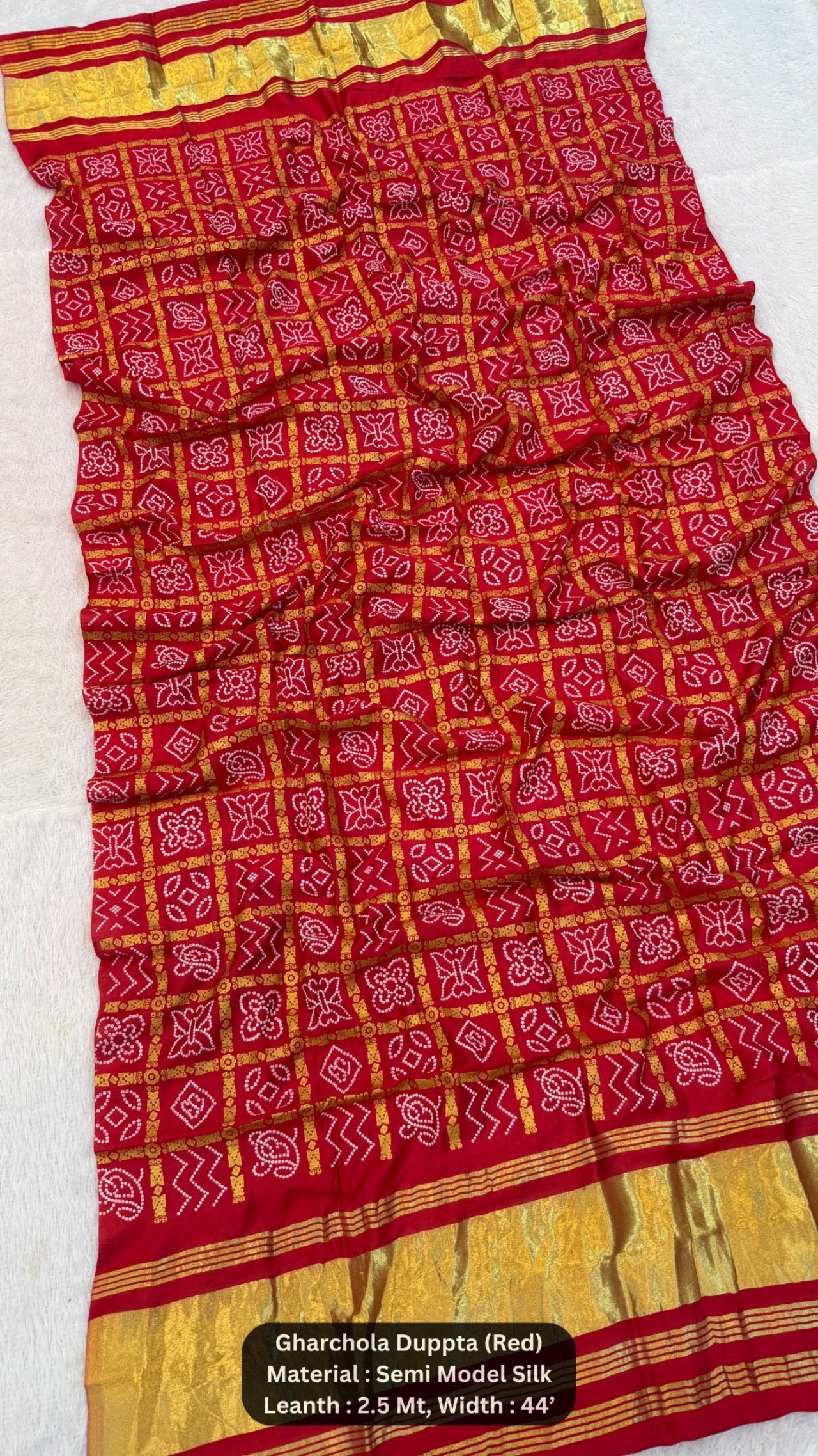 Traditional Bandhej Gharchola Duppta with Lagadi Patta