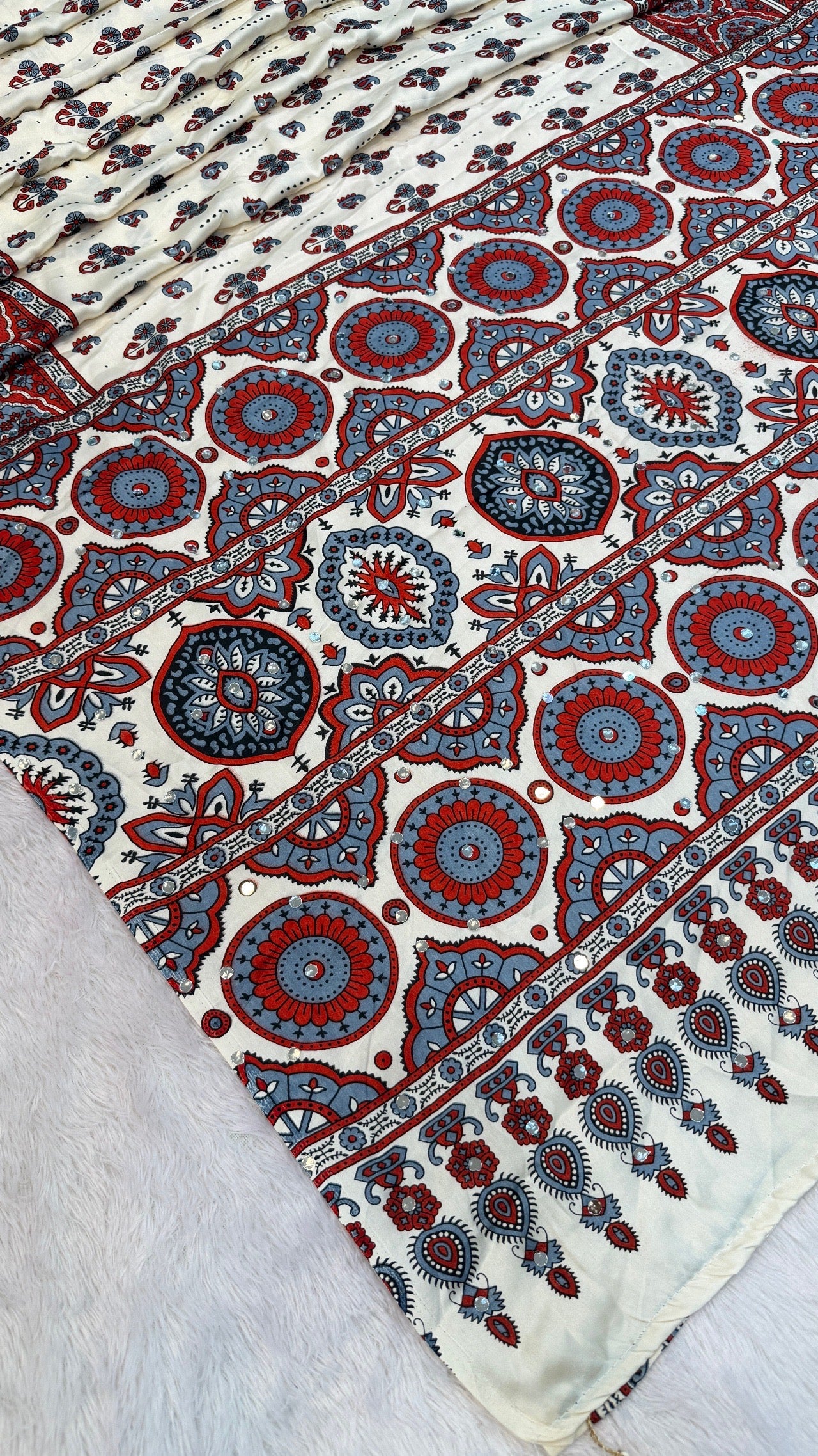 “Sheesha” Ajrakh 500+ Real Mirror Saree