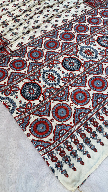 “Sheesha” Ajrakh 500+ Real Mirror Saree