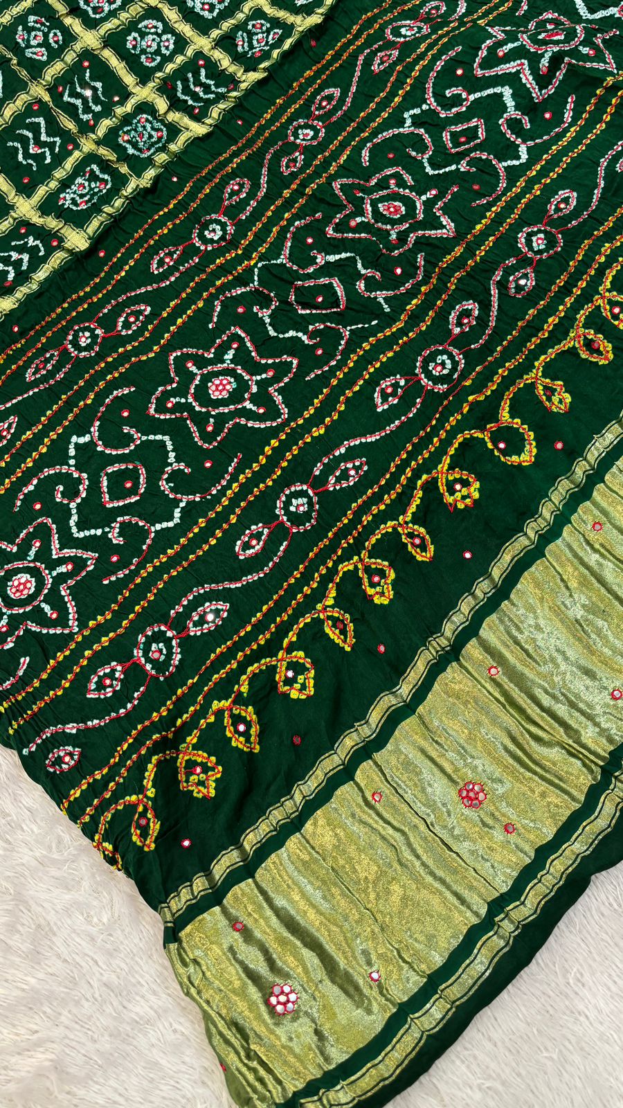 Pure Gaji Silk Abbhli Work Gharchola (Green)