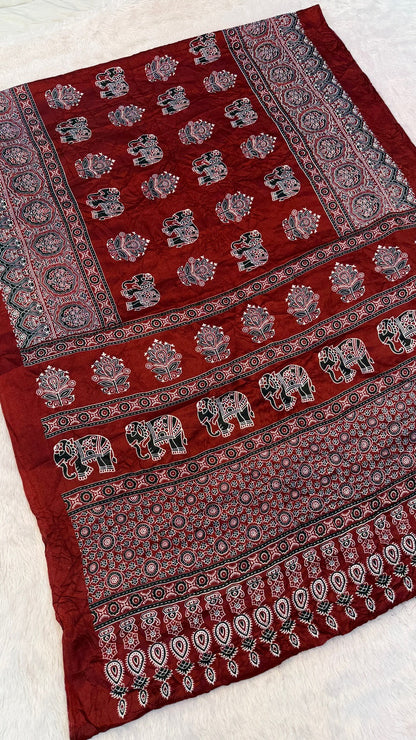 Airawar Ajrakh Crush Saree