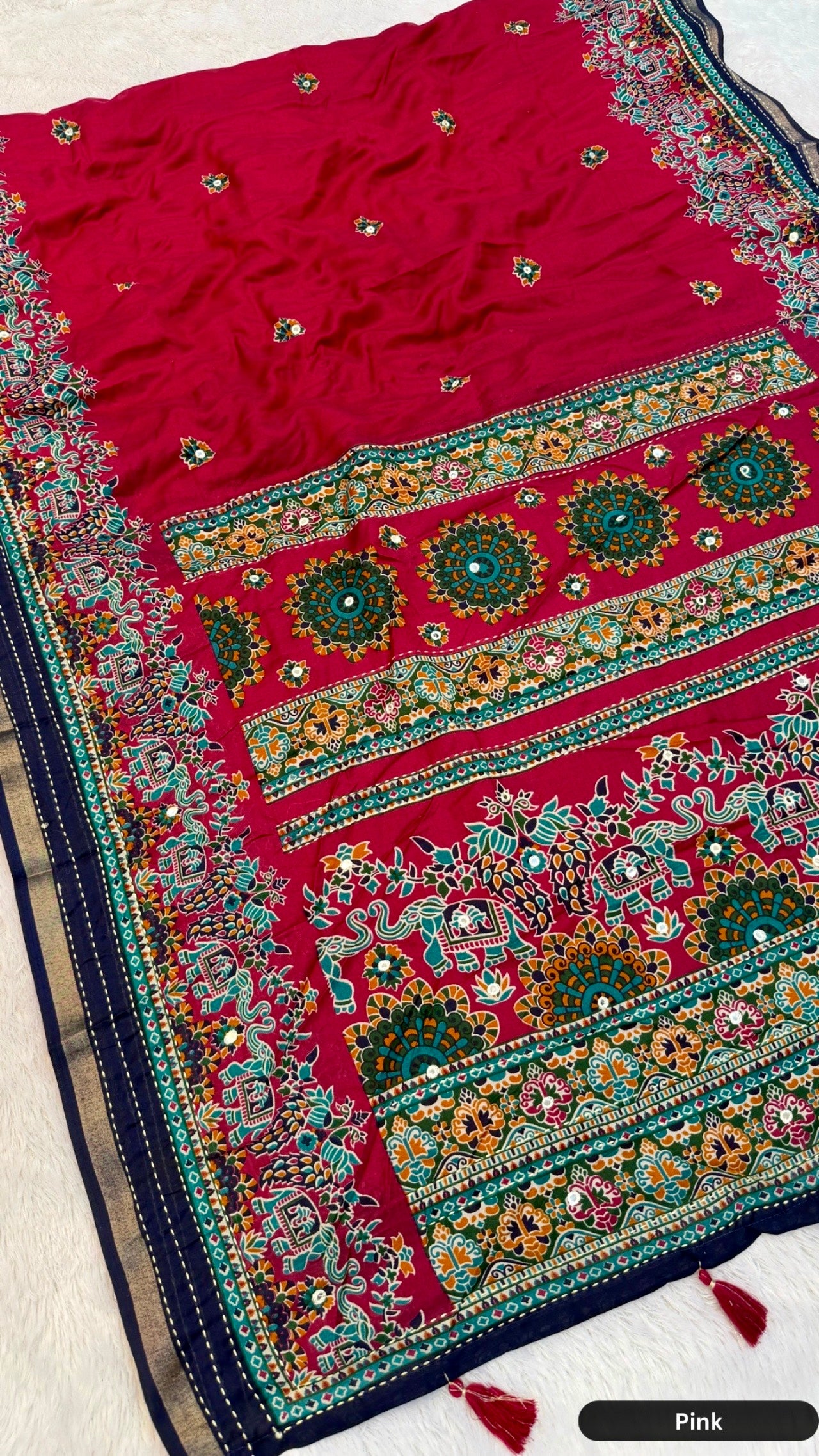 Plain Kalamkari Mul Cotten Mirror Work Saree SD VOL.2