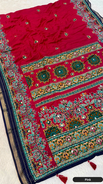 Plain Kalamkari Mul Cotten Mirror Work Saree SD VOL.2