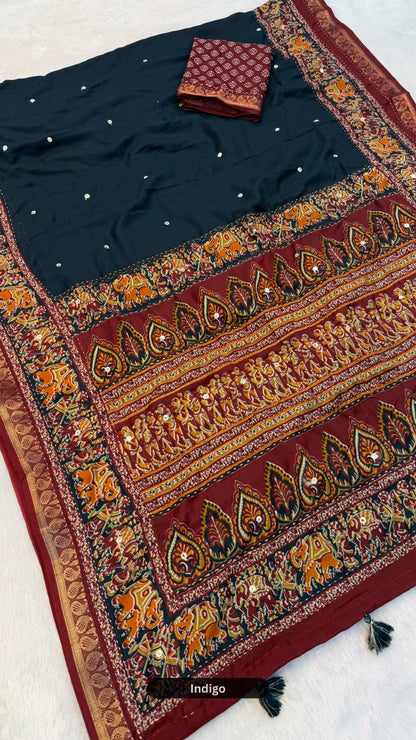 Plain Kalamkari Mul Cotten Mirror Work Saree SD