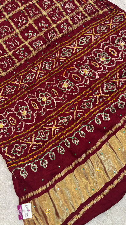 Pure Gaji Silk Abbhli Work Gharchola (Maroon)