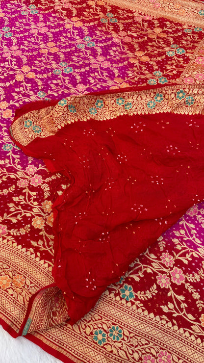 Exclusive Handwoven Original Neemzari Bandhani Saree (F)