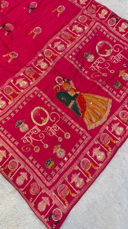 Real Handwork Karva Chauth Saree - Pink