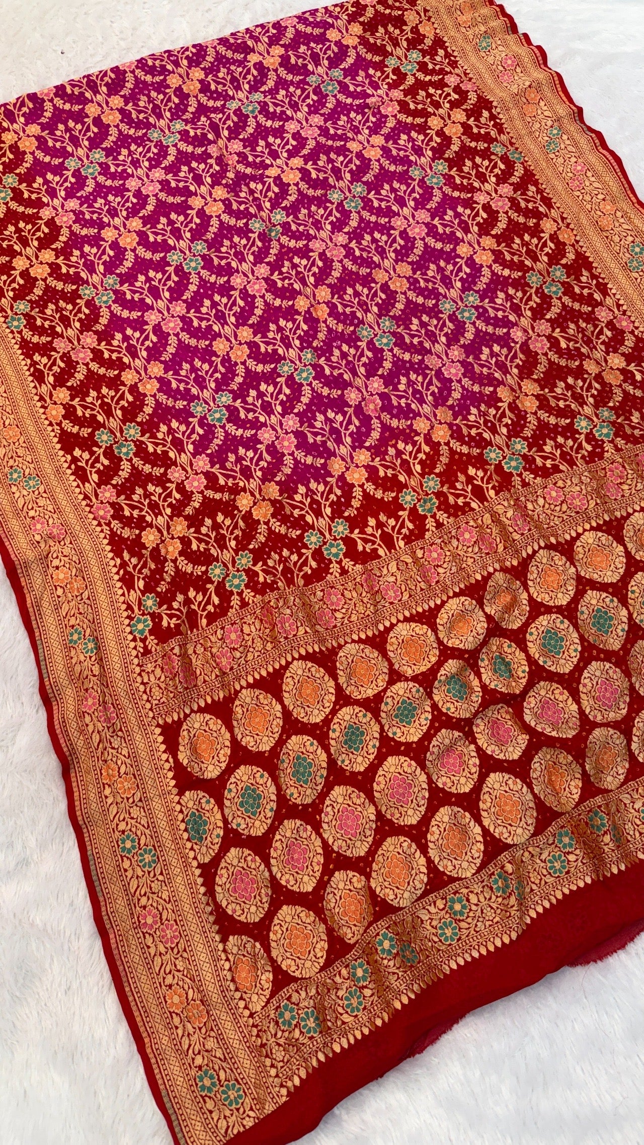 Exclusive Handwoven Original Neemzari Bandhani Saree (F)