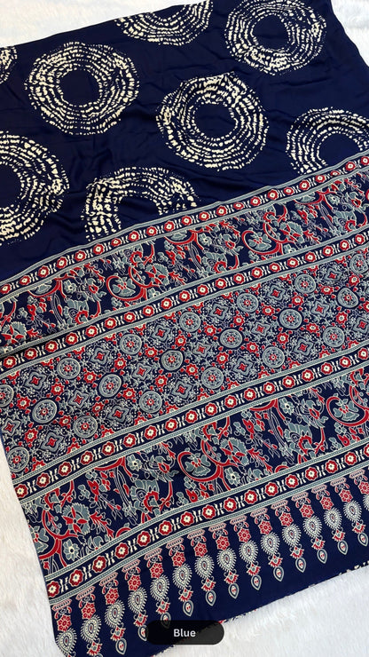 Shibori x Ajrakh Crap Silk Saree