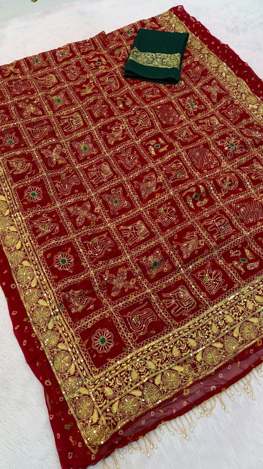 Rajwadi Gujarati Gharchola Saree with Sequence Work