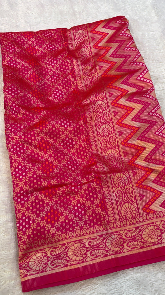 Soft Silk Jungalo Bandhani Saree