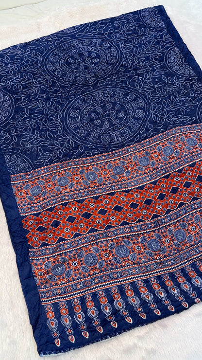 Ajrakh Bandhani Crush Saree