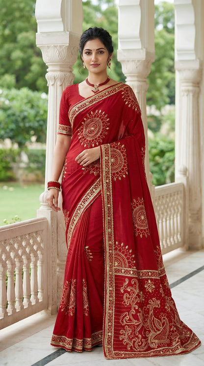 Royal Gottapatti Silk Bandhej Saree (RED-VS)