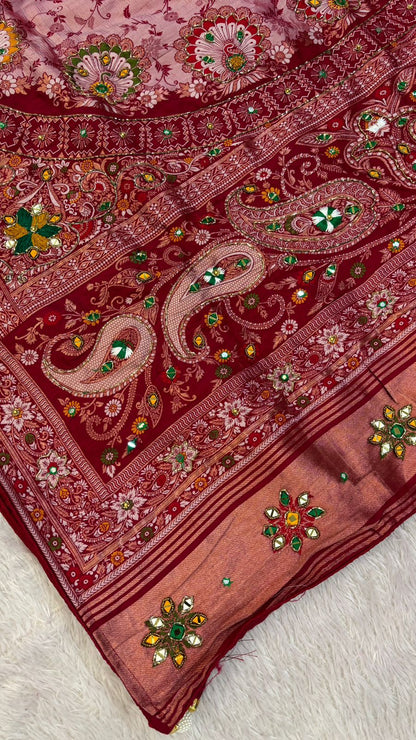 Antique Work, Marriage Season Saree (Cherry)