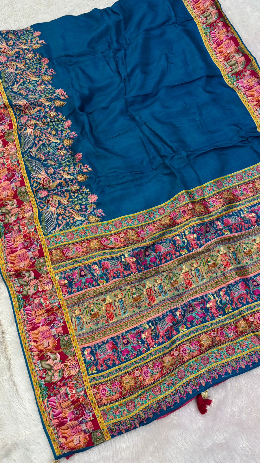 Pure Hand Weaving Kalamkari Saree (Rama Gala)