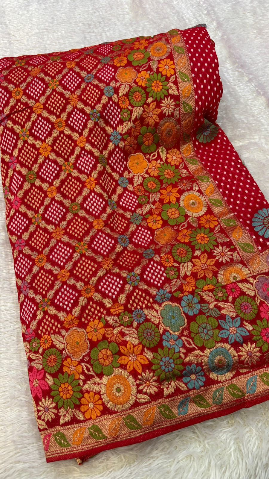 Original Minakari Bandhej Weaving Saree (Red Color)