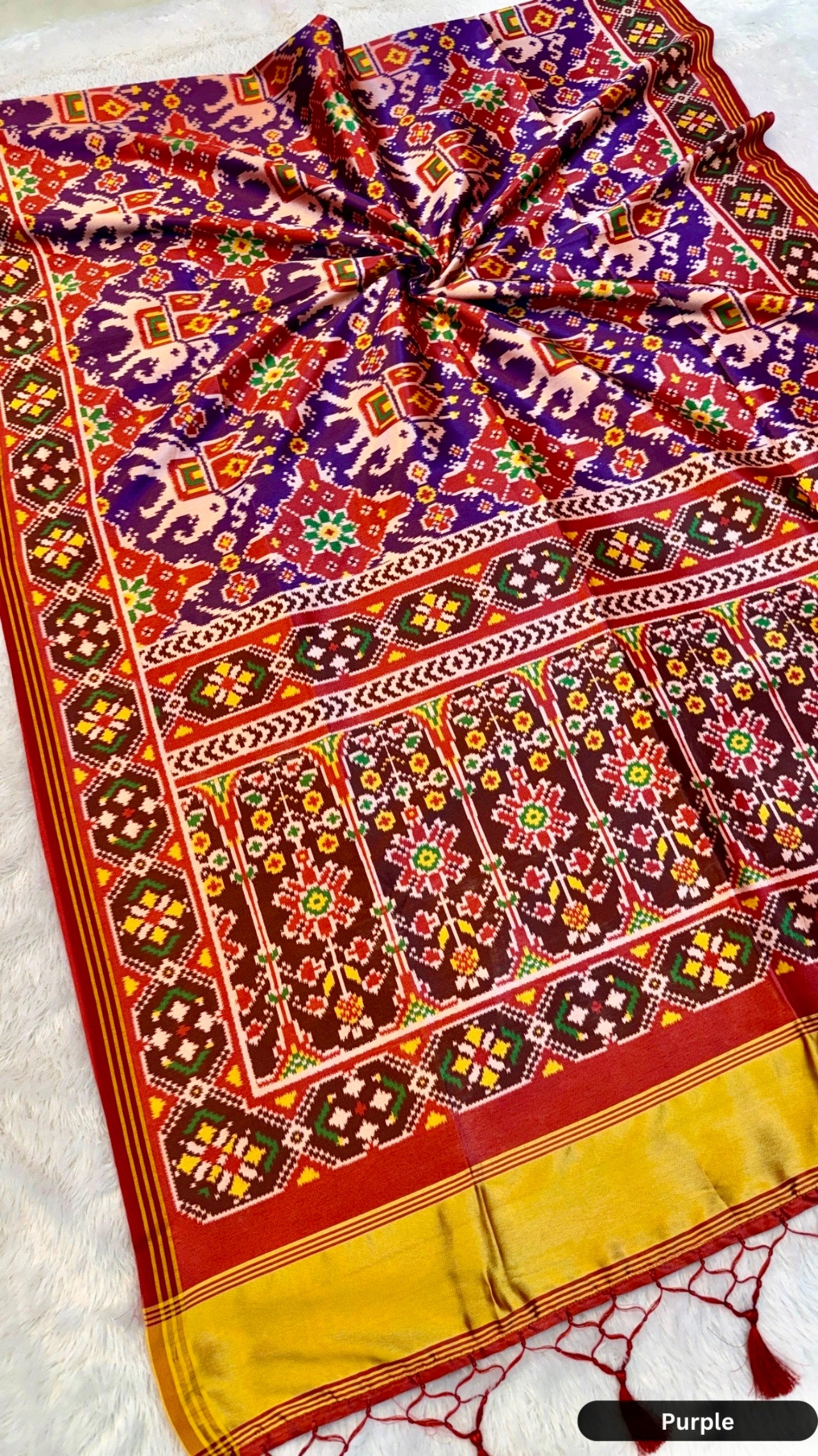 Semi Ikkat Patan Patola Saree with Beautiful Tussle (SALE)