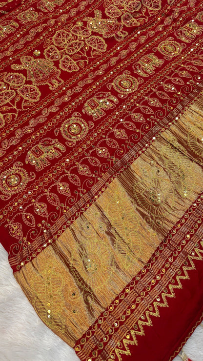 SvarṇaVastra Lehariya :- Untouched and Sacred Saree with Sequence Work
