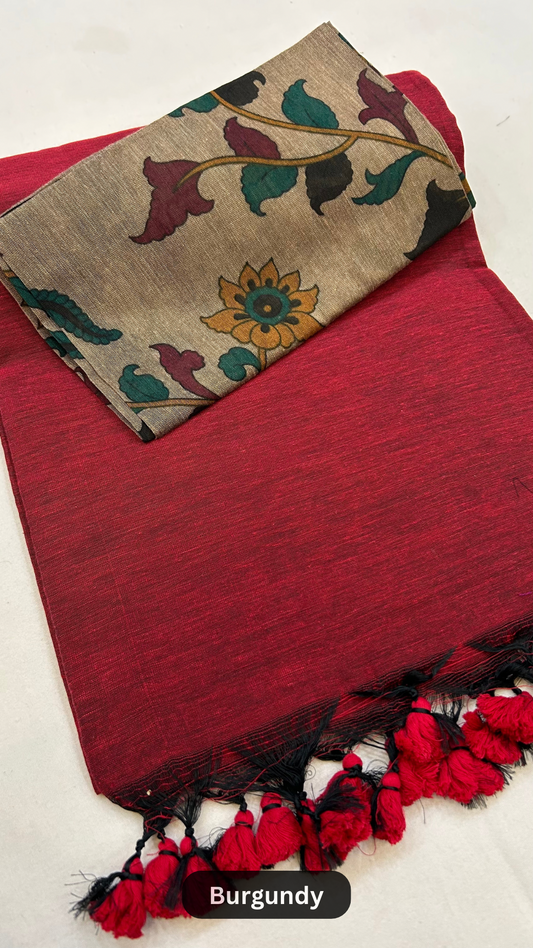 Handloom Summer Saree - Burgundy