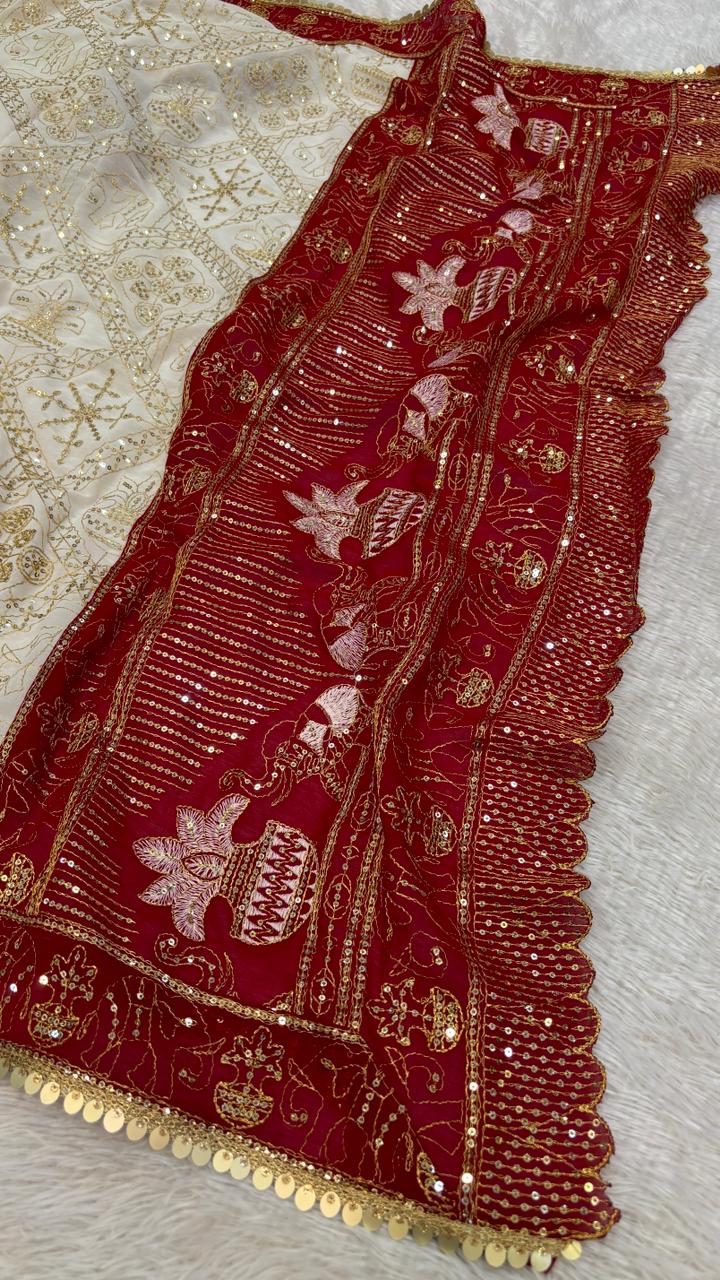 Vintage Duppta, One Side Pallu - White