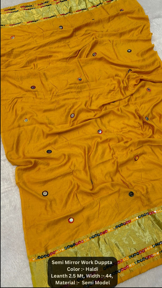 Semi Mirror Work Duppta With Lagadi Patta New - Haldi