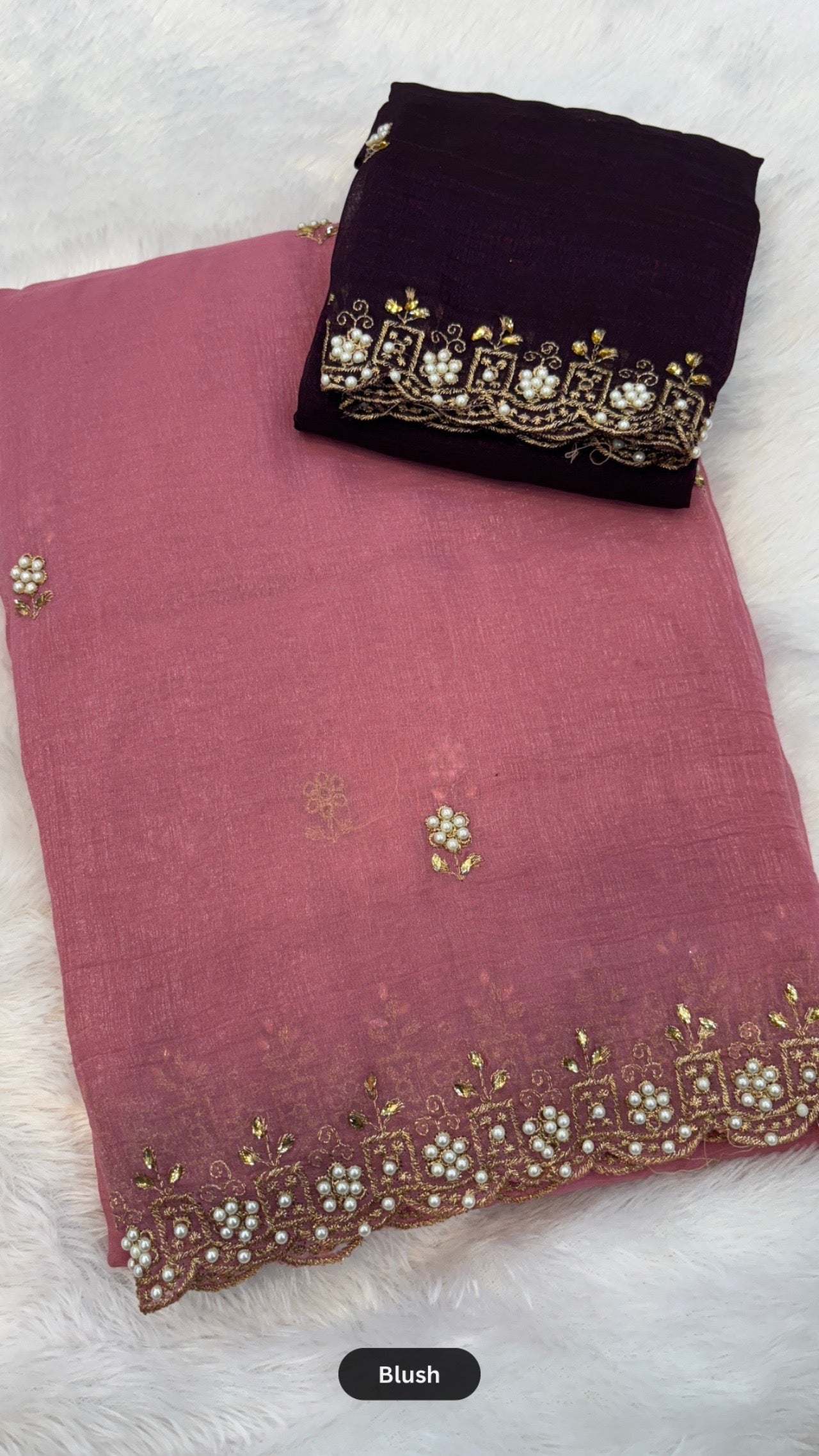 Pearl Work Saree with Contrast Blouse