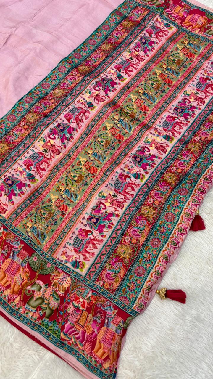 Pure Hand Weaving Kalamkari Saree (Blush Gala)