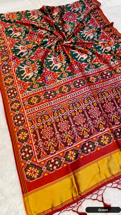 Semi Ikkat Patan Patola Saree with Beautiful Tussle (SALE)