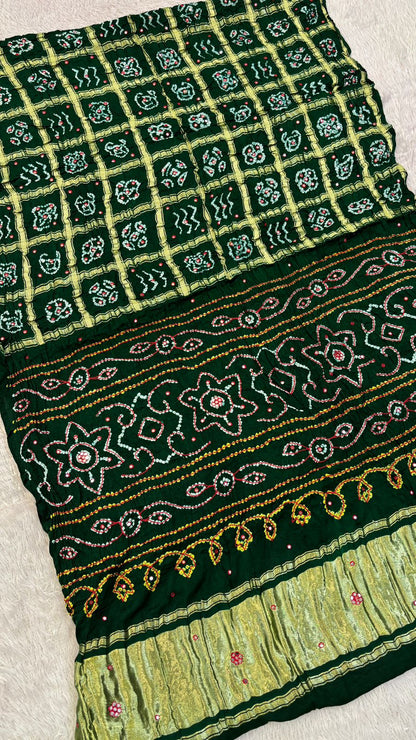 Pure Gaji Silk Abbhli Work Gharchola (Green)