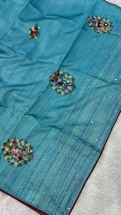 Hand Boutique French Knot Unn Work Saree (Vol.15)