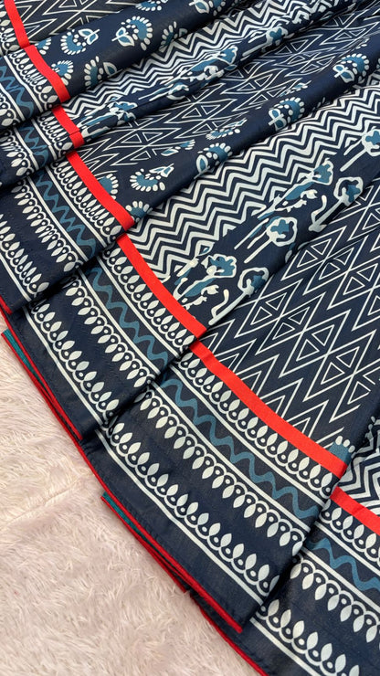 Dhabu Print Indigo Designe, 7 Meter Flare Lehanga Choli