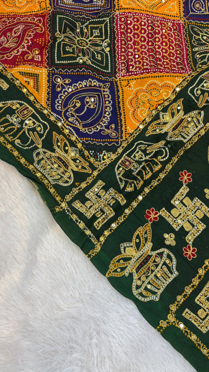 SvarṇaVastra :- Vintage Sequence Work Saree (Green)