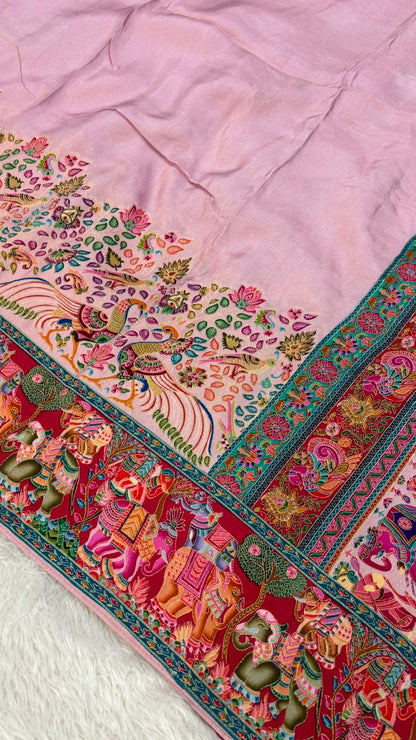 Pure Hand Weaving Kalamkari Saree (Blush Gala)