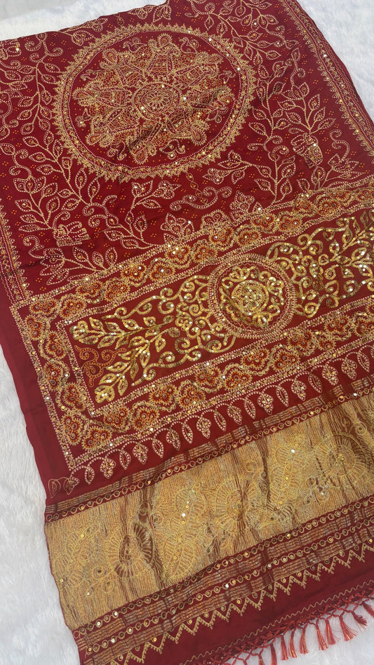 SvarṇaVastra :- Untouched and Sacred Saree with Sequence Work (Sudarshana Chakra)
