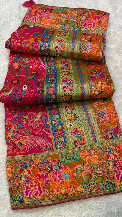 Pure Hand Weaving Kalamkari Saree (Rani Jaal A)