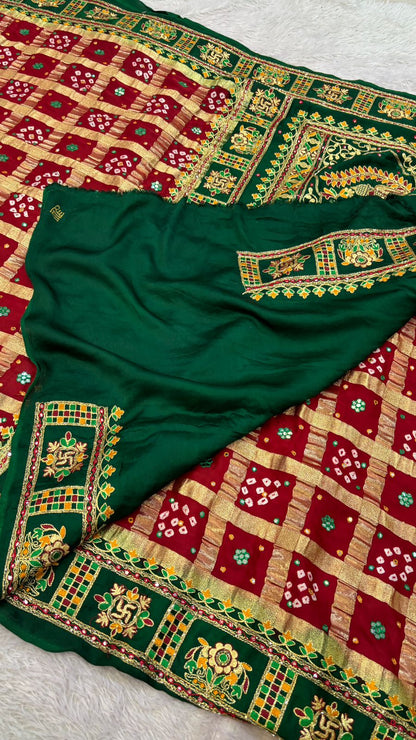 Traditional Gharchola Saree (799 Green Maroon)