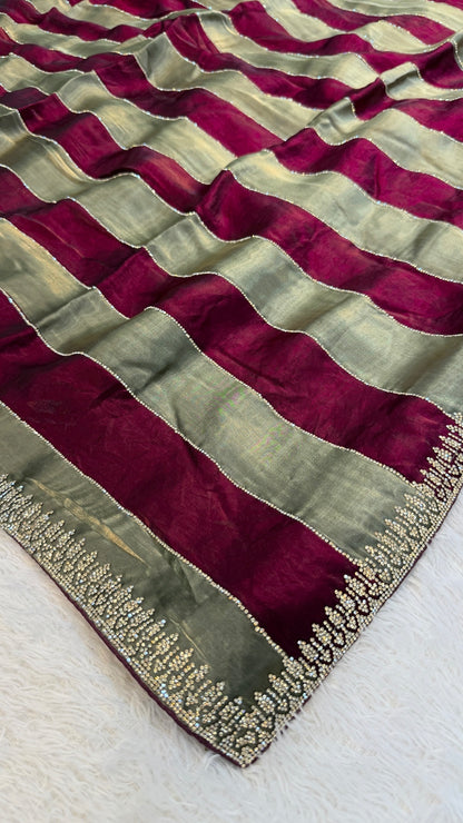 Luxurious Dual Shade Cocktail Saree (Royal Wine & Olive)