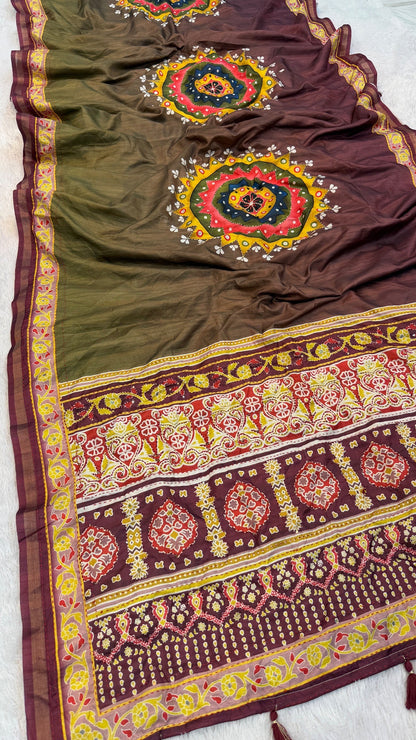 Exquisite Mandala Art Work Sarees (Olive)