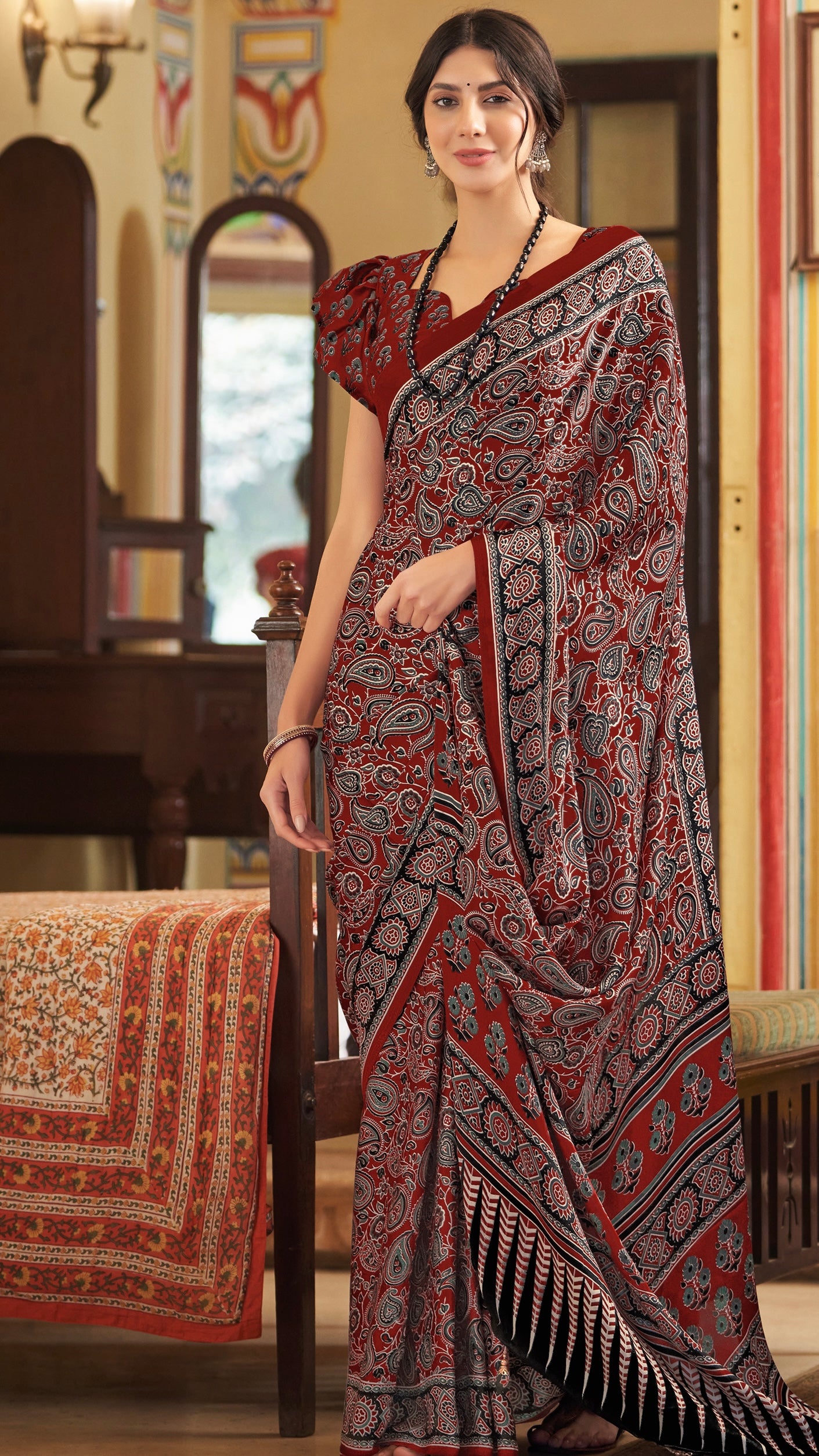 Designer Ajrakh Saree (D.No.202 A)