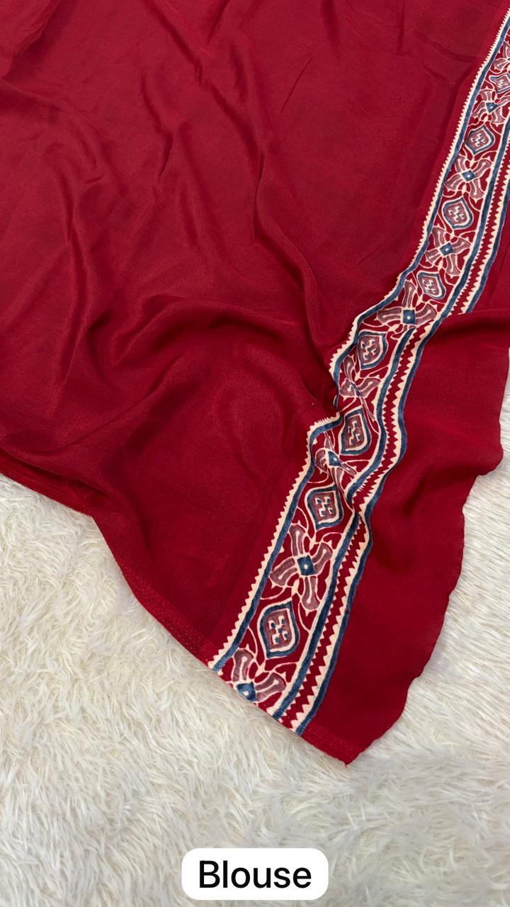 Ajrakh Butti Crap Silk Saree