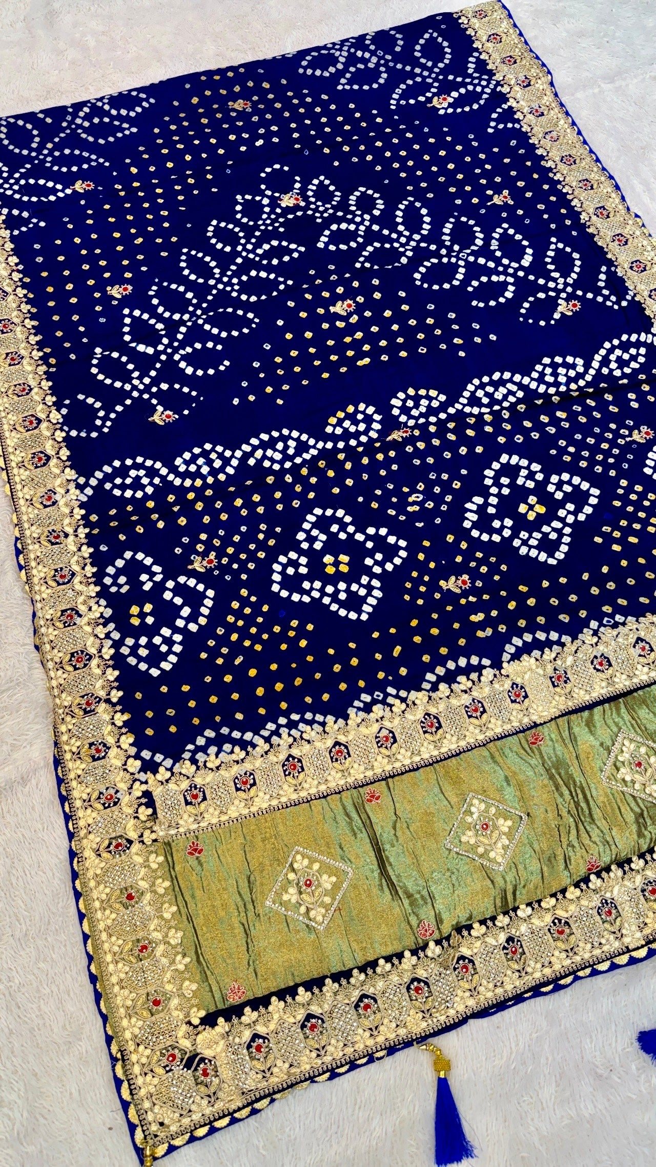 Pure Gaji Silk Handbandhej Gottapatti work Saree