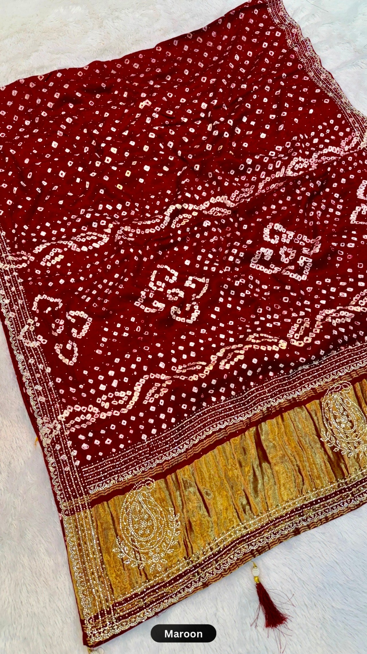 Handmade Bandhani Saree With Siroski Work