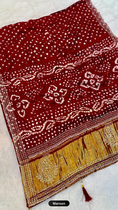 Handmade Bandhani Saree With Siroski Work